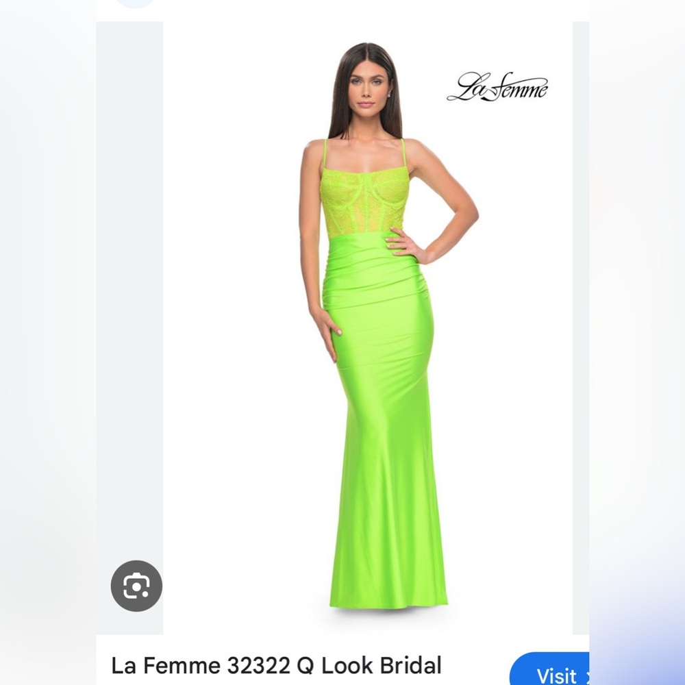 La Femme Vibrant Lime Green Prom Gown